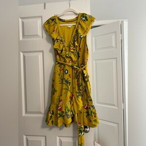Floral Yellow Faux Wrap Dress